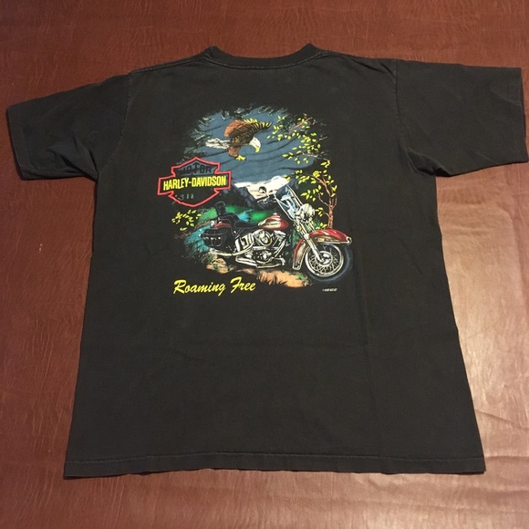 Vtg 80s/90s Harley Pocket Tee Roaming Free Eagle XL - Picture 2 of 9